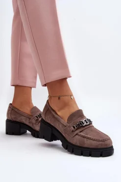 Mokasyny Na Masywnym Obcasie Beżowe Eriella