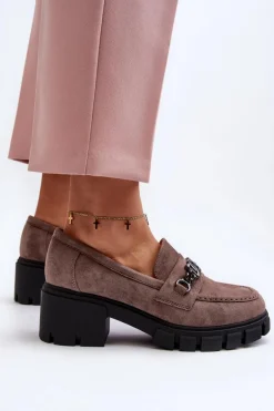 Mokasyny Na Masywnym Obcasie Beżowe Eriella