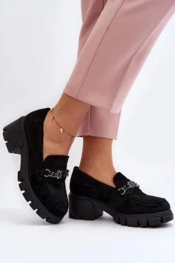 Mokasyny Na Masywnym Obcasie Czarne Eriella