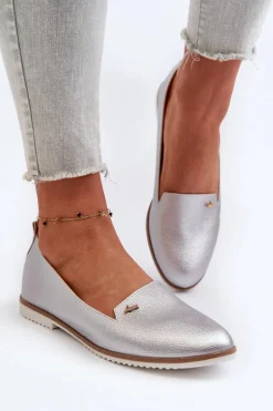 Mokasyny Na Płaskim Obcasie Damskie Srebrne Enzla