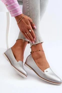 Mokasyny Na Płaskim Obcasie Damskie Srebrne Enzla