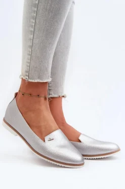 Mokasyny Na Płaskim Obcasie Damskie Srebrne Enzla