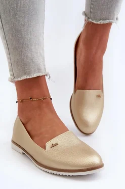 Mokasyny Na Płaskim Obcasie Damskie Złote Enzla