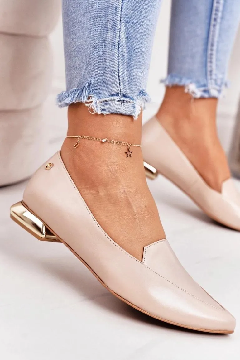 Mokasyny Na Złotym Obcasie Laura Messi 2013 Beżowe