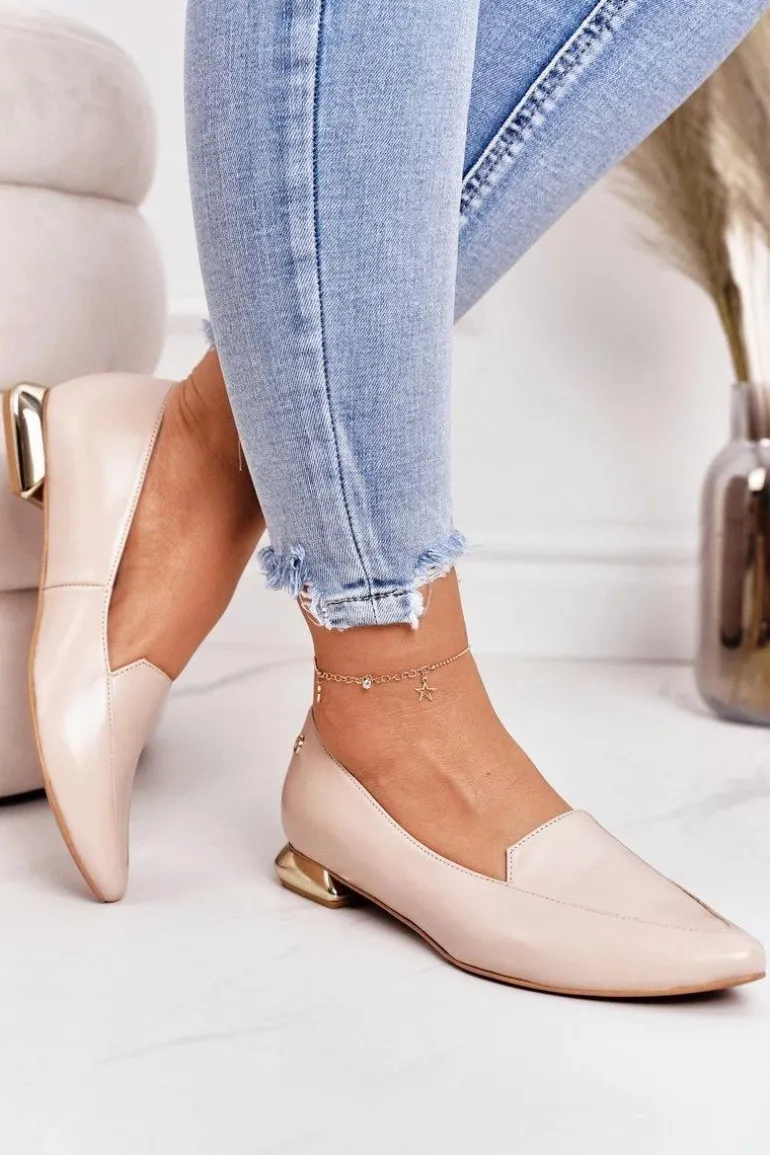 Mokasyny Na Złotym Obcasie Laura Messi 2013 Beżowe