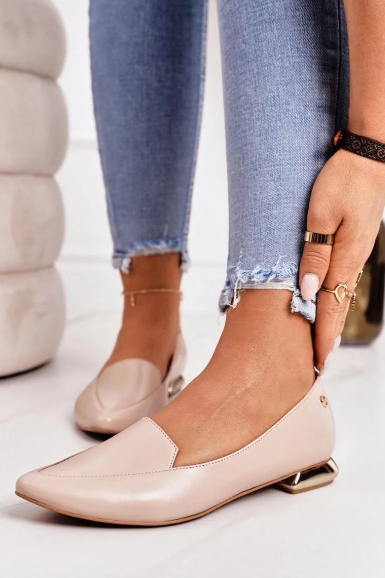 Mokasyny Na Złotym Obcasie Laura Messi 2013 Beżowe