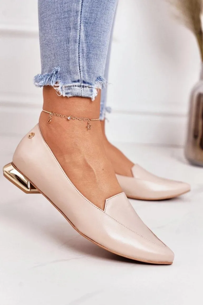 Mokasyny Na Złotym Obcasie Laura Messi 2013 Beżowe