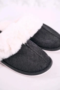 Męskie Papcie Klapki z Futerkiem Szare Homely