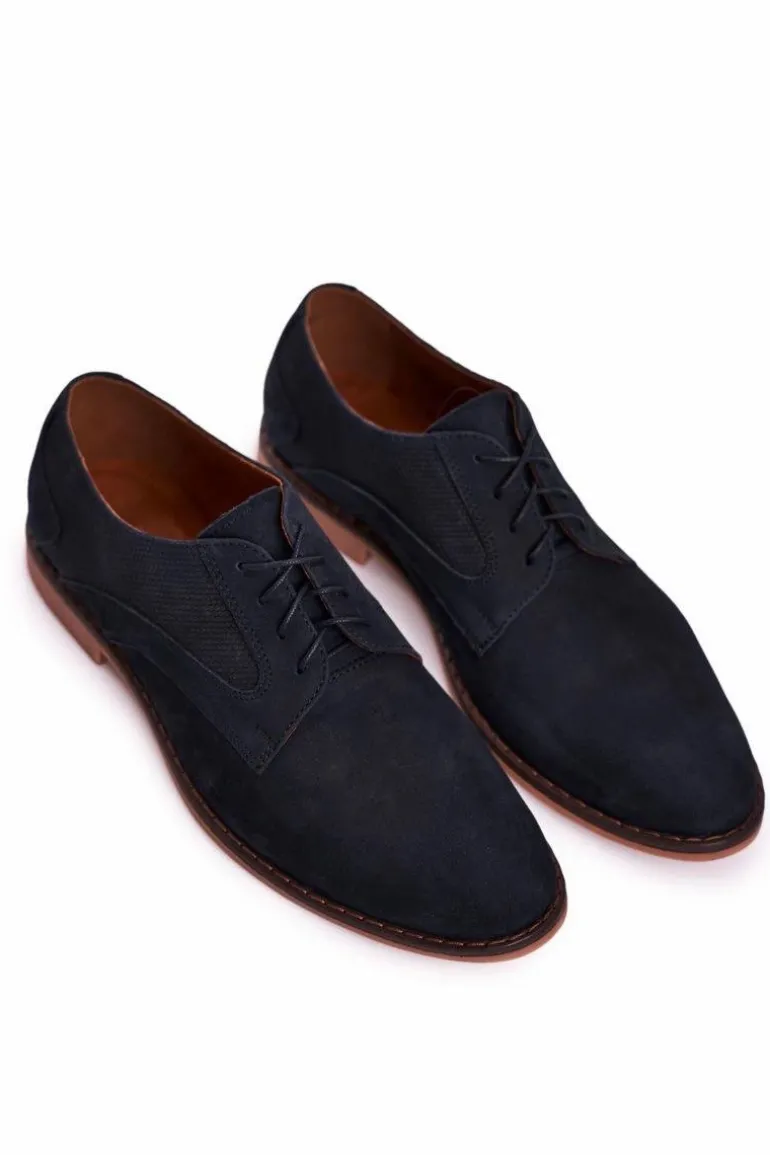 Męskie Skórzane Mokasyny Nubuk BEDNAREK Granatowe