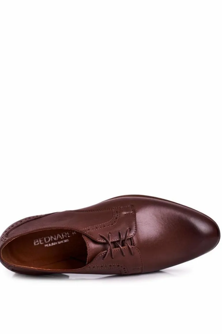 Męskie Skórzane Mokasyny Z Jasną Podeszwą BEDNAREK Ciemny Brąz