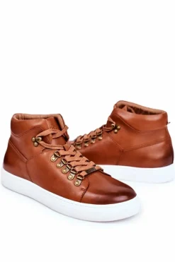 Męskie Trampki Skórzane GOE Brązowe GG1N3011