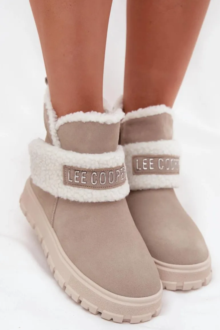 Śniegowce Botki Damskie Z Naturalnego Zamszu Z Kożuszkiem Lee Cooper LCJ-25-01-3739 Szare