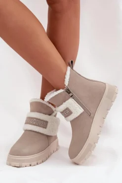 Śniegowce Botki Damskie Z Naturalnego Zamszu Z Kożuszkiem Lee Cooper LCJ-25-01-3739 Szare