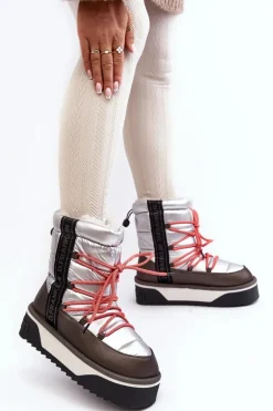 Śniegowce Damskie Na Grubej Podeszwie Wegańskie D.Franklin DFSH371006 Srebrne