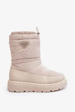 Śniegowce Damskie Na Grubej Podeszwie Jasnobeżowe Lureta