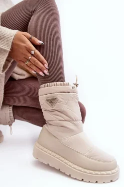 Śniegowce Damskie Na Grubej Podeszwie Jasnobeżowe Lureta