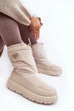 Śniegowce Damskie Na Grubej Podeszwie Jasnobeżowe Lureta