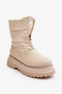 Śniegowce Damskie Na Grubej Podeszwie Z Suwakiem GOE MM2N4079 Beżowe