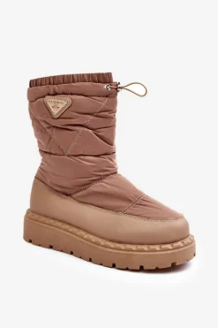 Śniegowce Damskie Na Grubej Podeszwie Ciemnobeżowe Lureta