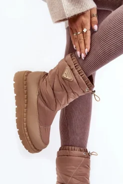 Śniegowce Damskie Na Grubej Podeszwie Ciemnobeżowe Lureta