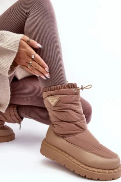 Śniegowce Damskie Na Grubej Podeszwie Ciemnobeżowe Lureta