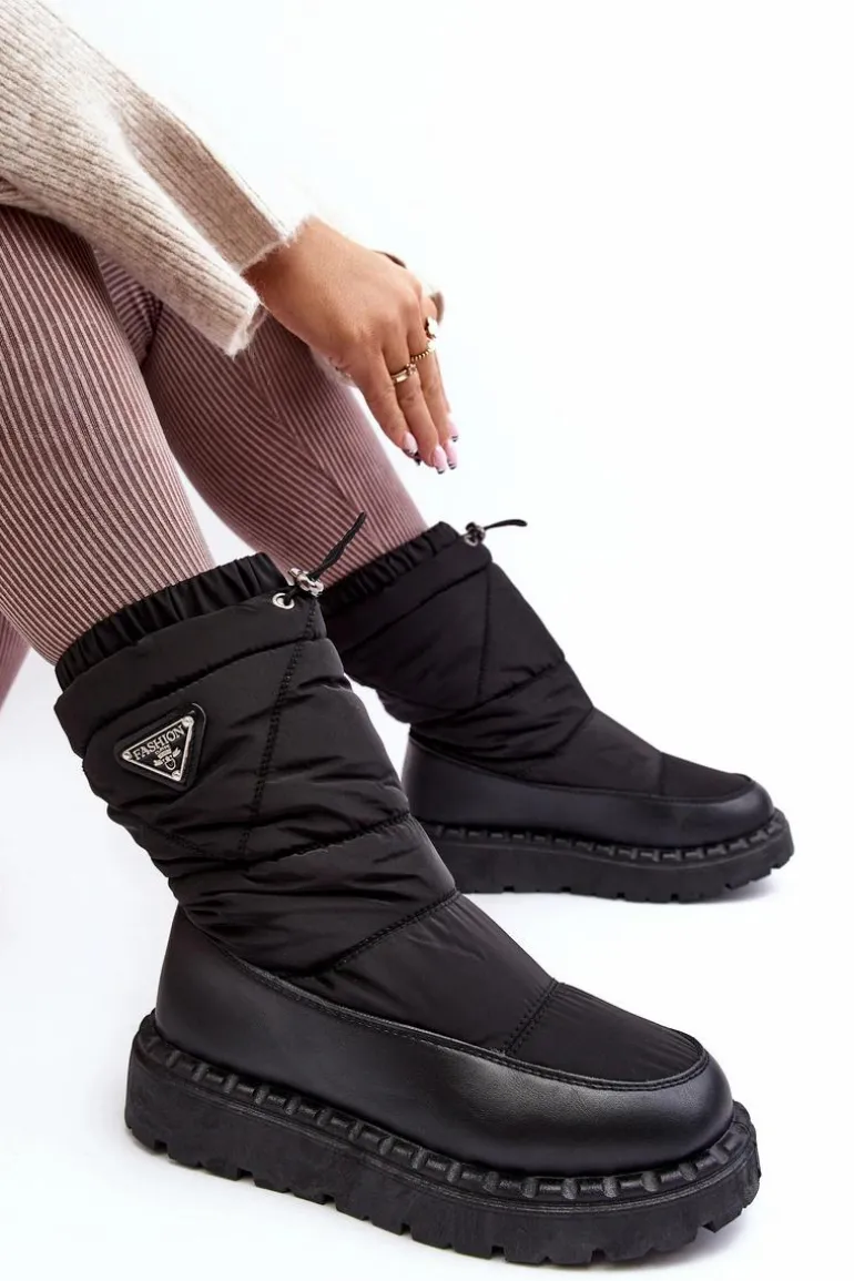 Śniegowce Damskie Na Grubej Podeszwie Czarne Lureta