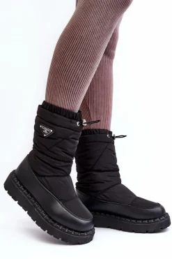 Śniegowce Damskie Na Grubej Podeszwie Czarne Lureta
