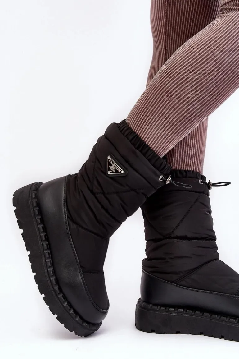 Śniegowce Damskie Na Grubej Podeszwie Czarne Lureta