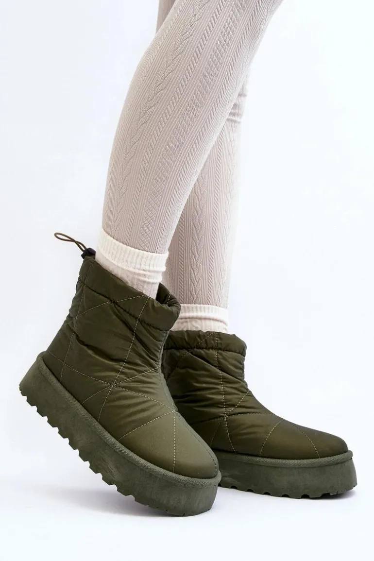 Śniegowce Damskie Na Masywnej Platformie Zielone Fionia