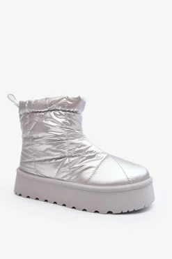 Śniegowce Damskie Na Masywnej Platformie Srebrne Fionia