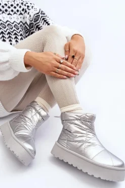 Śniegowce Damskie Na Masywnej Platformie Srebrne Fionia