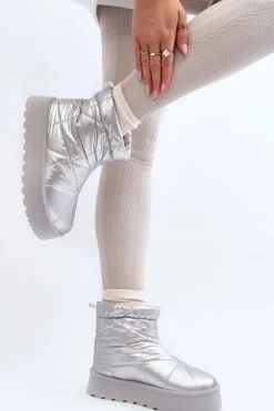 Śniegowce Damskie Na Masywnej Platformie Srebrne Fionia