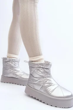 Śniegowce Damskie Na Masywnej Platformie Srebrne Fionia