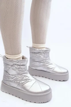 Śniegowce Damskie Na Masywnej Platformie Srebrne Fionia