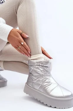 Śniegowce Damskie Na Masywnej Platformie Srebrne Fionia