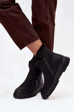 Śniegowce Damskie Na Platformie Z Futerkiem Czarne Briselle