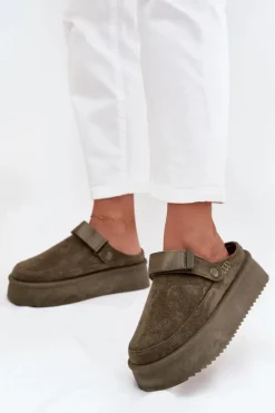 Śniegowce Damskie Na Platformie Z Rzepem Ciemnozielone Jorielle