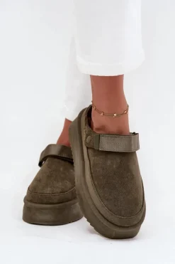 Śniegowce Damskie Na Platformie Z Rzepem Ciemnozielone Jorielle