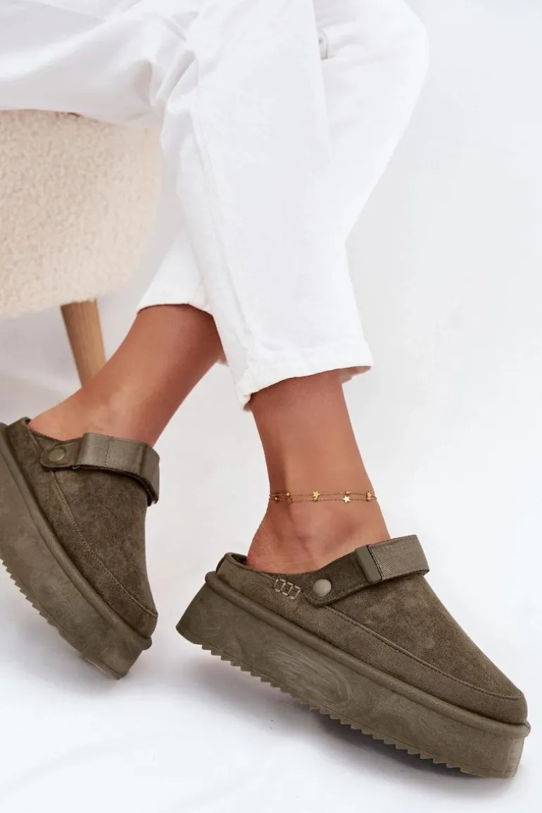 Śniegowce Damskie Na Platformie Z Rzepem Ciemnozielone Jorielle