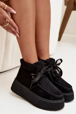 Śniegowce Damskie Na Platformie Z Futerkiem Czarne Florivelle