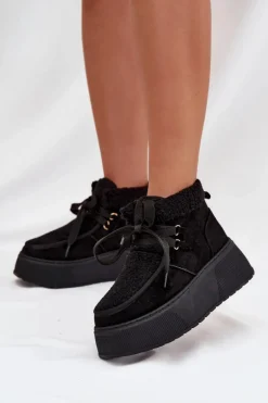 Śniegowce Damskie Na Platformie Z Futerkiem Czarne Florivelle