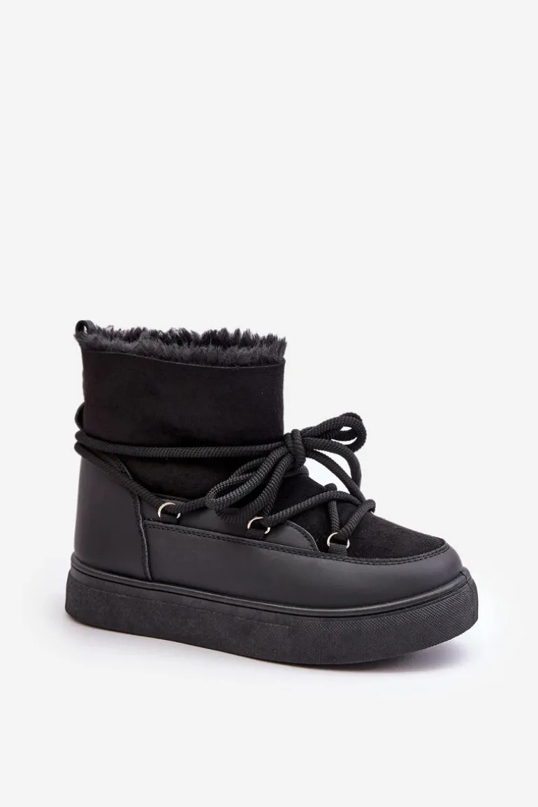 Śniegowce Damskie Na Platformie Ocieplane Futerkiem Czarne Aziara