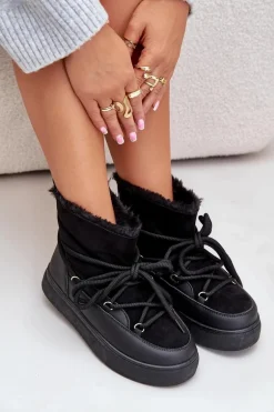 Śniegowce Damskie Na Platformie Ocieplane Futerkiem Czarne Aziara