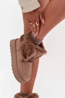 Śniegowce Damskie Na Platformie Z Futerkiem I Wiązaniem Big Star SS274114 Beżowe