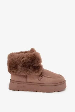 Śniegowce Damskie Na Platformie Z Futerkiem I Wiązaniem Big Star SS274114 Beżowe