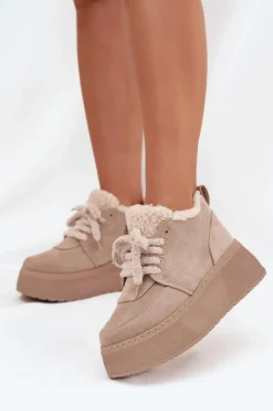 Śniegowce Damskie Na Platformie Z Futerkiem Typu Baranek Beżowe Luma