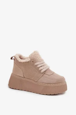 Śniegowce Damskie Na Platformie Z Futerkiem Typu Baranek Beżowe Luma
