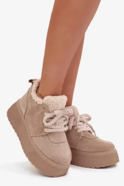 Śniegowce Damskie Na Platformie Z Futerkiem Typu Baranek Beżowe Luma