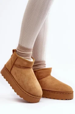 Śniegowce Damskie Na Platformie Ocieplane Futerkiem Camel Xamella