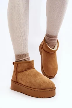 Śniegowce Damskie Na Platformie Ocieplane Futerkiem Camel Xamella